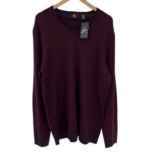 Calvin Klein Italian Yarn Merino Wool Acrylic V-Neck Sweater Maroon Men XL NEW